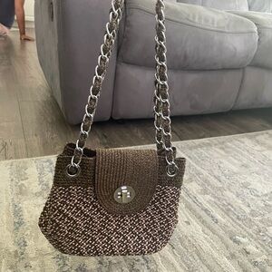 Brown Woven Chain Strap Bag